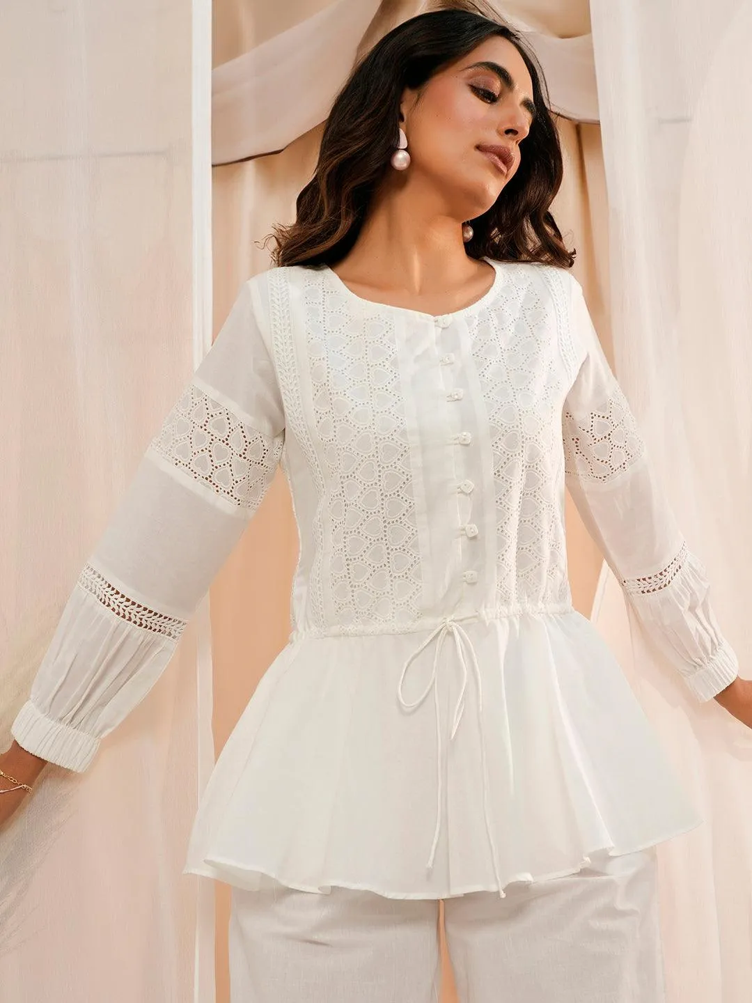 1_de9dbc0b-c7ca-4dfb-acd4-709a9afe924a.webp White Cotton A-Line Kurti - Image 1