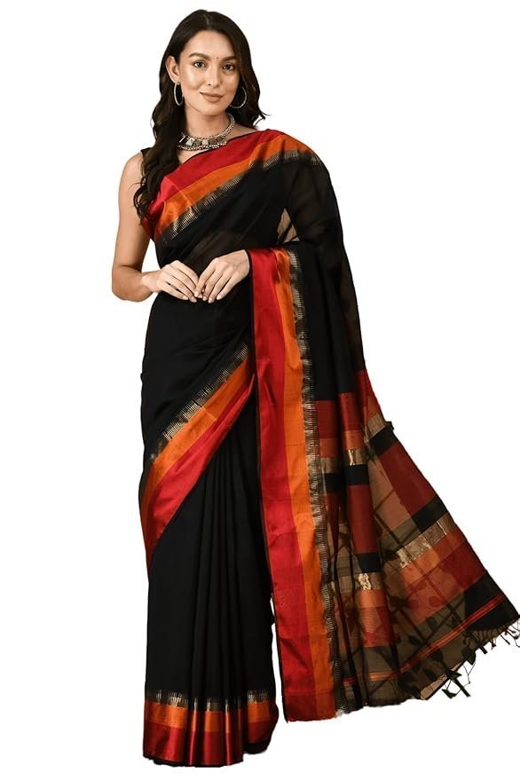 613gY6Xxf6L._SY879_.jpg Womens Maheshwari Silk Cotton Handloom Hanwoven Saree With blouse piece - Image 1