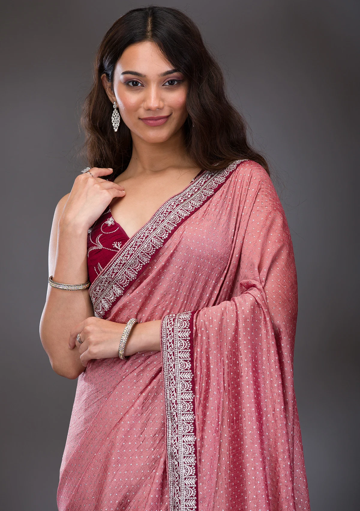 koskii-peach-threadwork-rawsilk-designer-saree-saus0039430_peach_1_4.webp Peach Threadwork Raw Silk Saree - Image 1